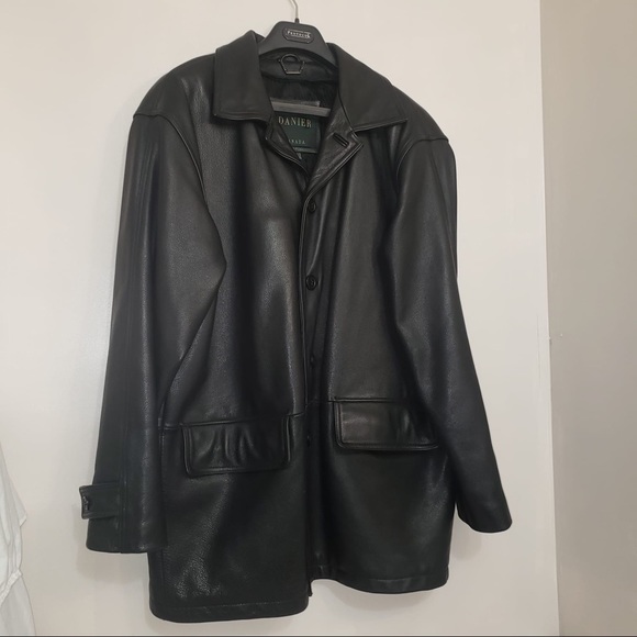 DANIER Black Leather Trench Long Soft Jacket Men's - Picture 1 of 13
